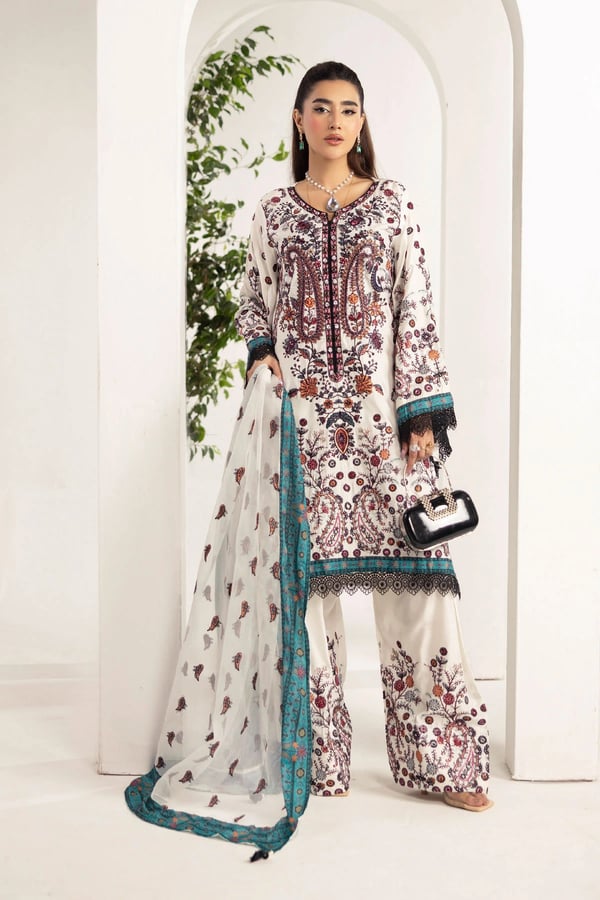 Ivana Mir luxe 3 piece embroidered collection - White, Large