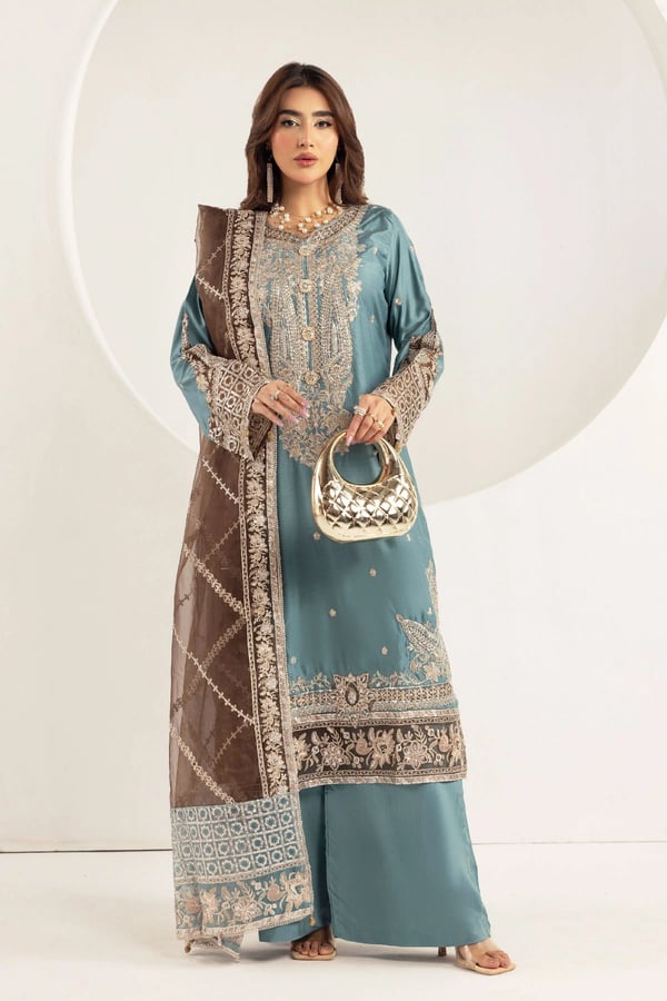 Ivana Mir 3 piece lux embroidered collection - Blue, Large