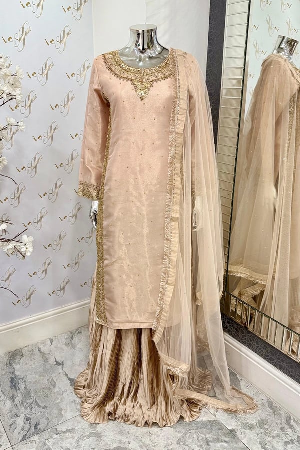 Hussain Rehar luxe embroidered lengha suit collection - Pink, XXL