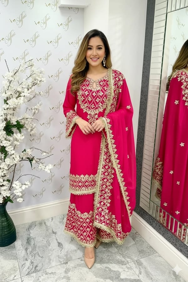 Parwan premium luxe 3 piece sharara suit - DPINK, 40