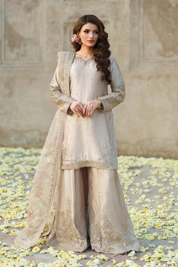 Nayab premium collection 3 piece plazo suit - Gold, X - Large