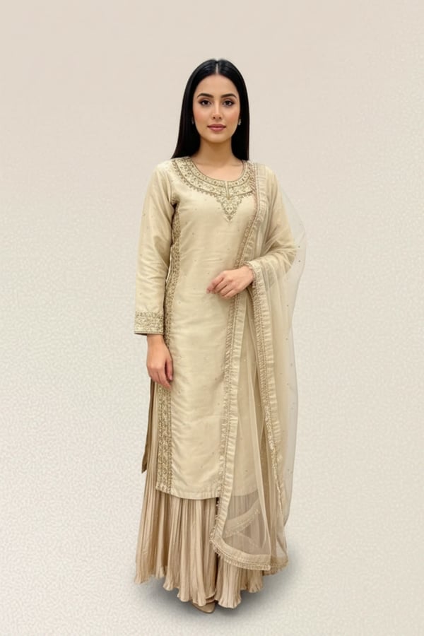 Hussain Rehar luxe embroidered lengha suit collection - Gold, XXL