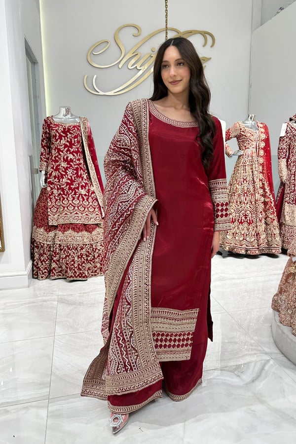 Liara luxe collection 3 piece embroidered suit