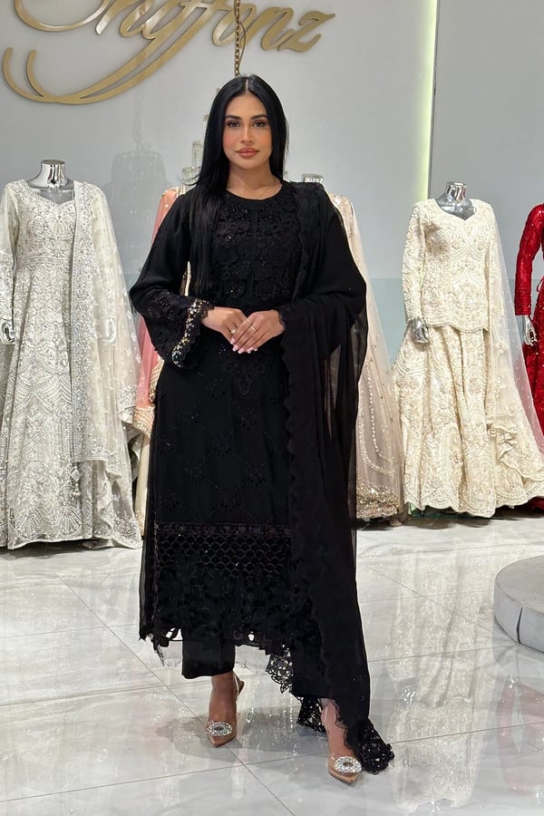 Areefa 3 piece chiffon premium collection - Black, X - Large