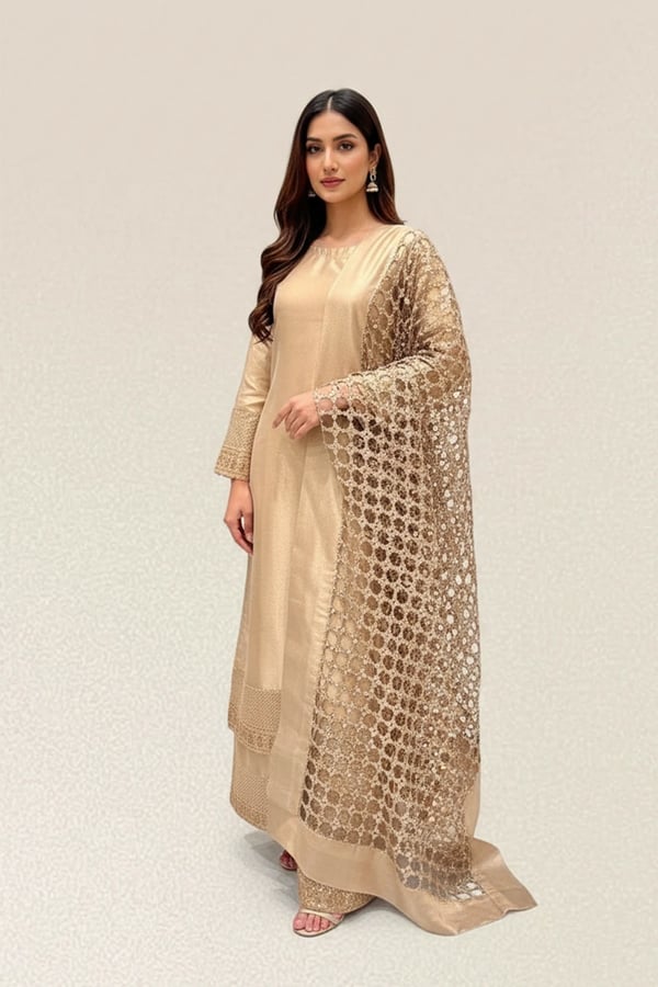 Armali luxe collection 3 piece suit with sheesh pati dupatta - DGOLD, X - Large