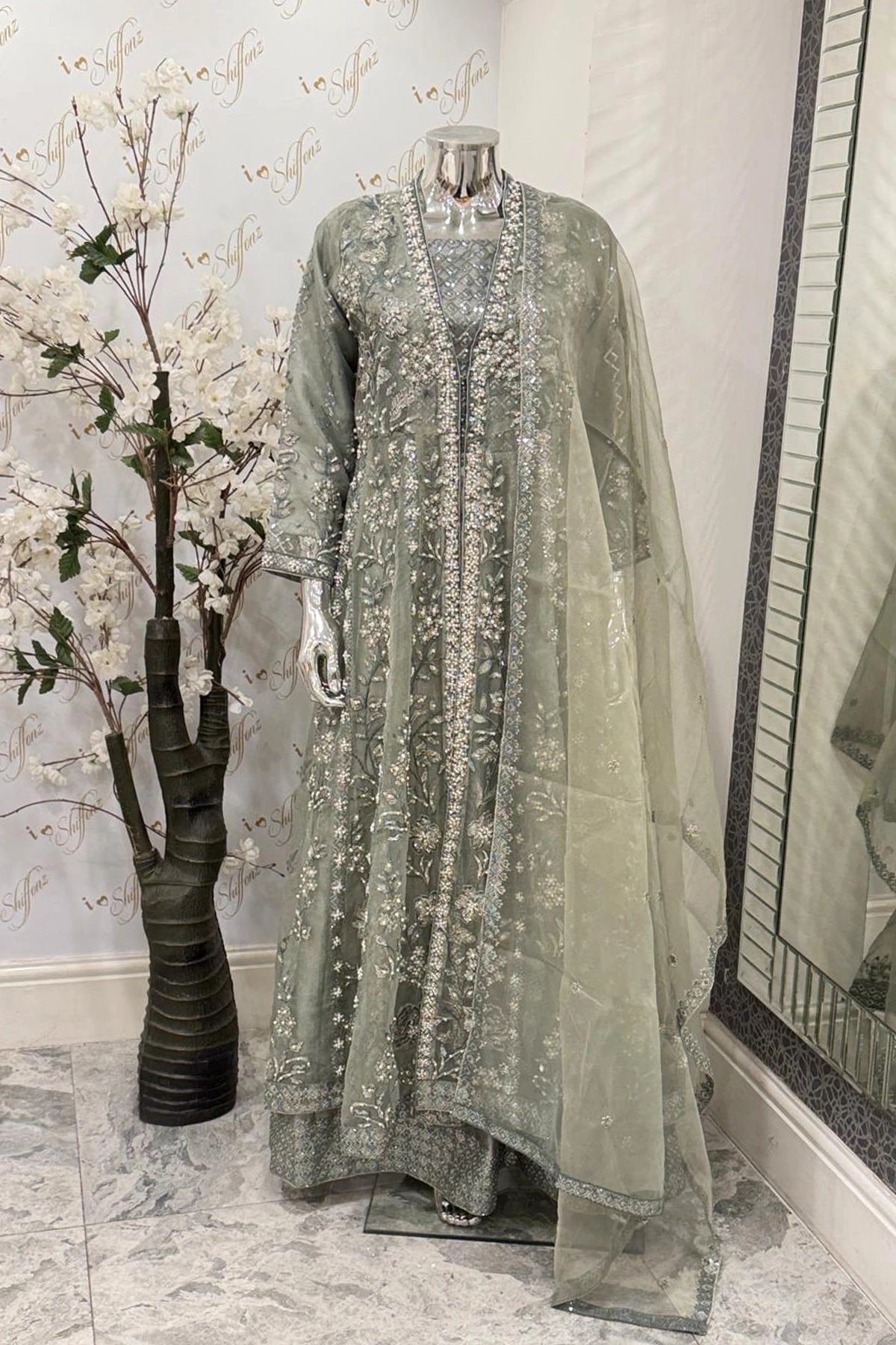 Noir premium collection 3 piece embroidered gown