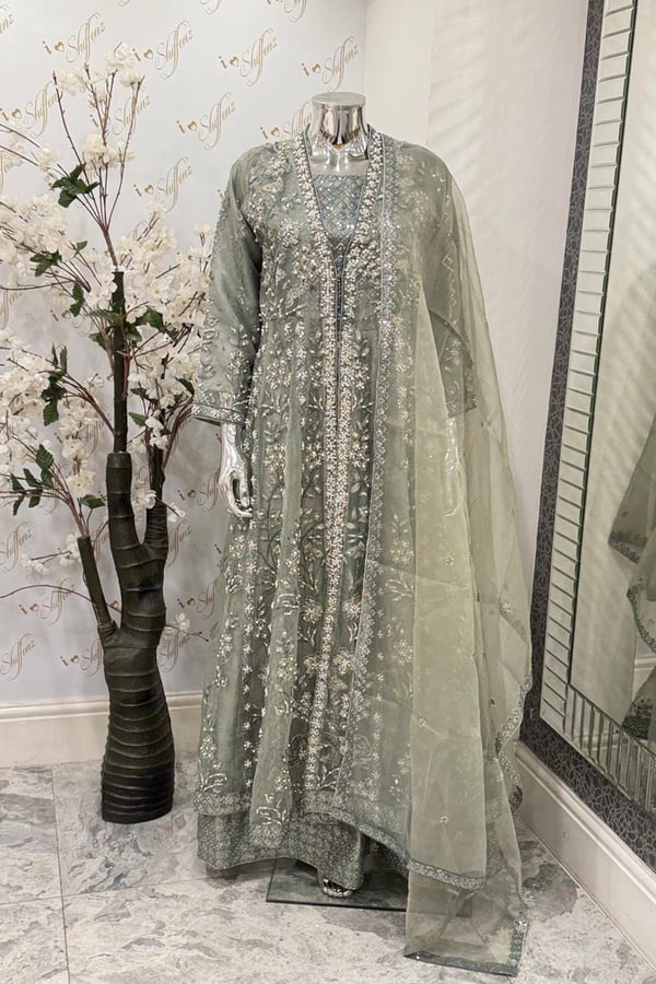 Noir premium collection 3 piece embroidered gown