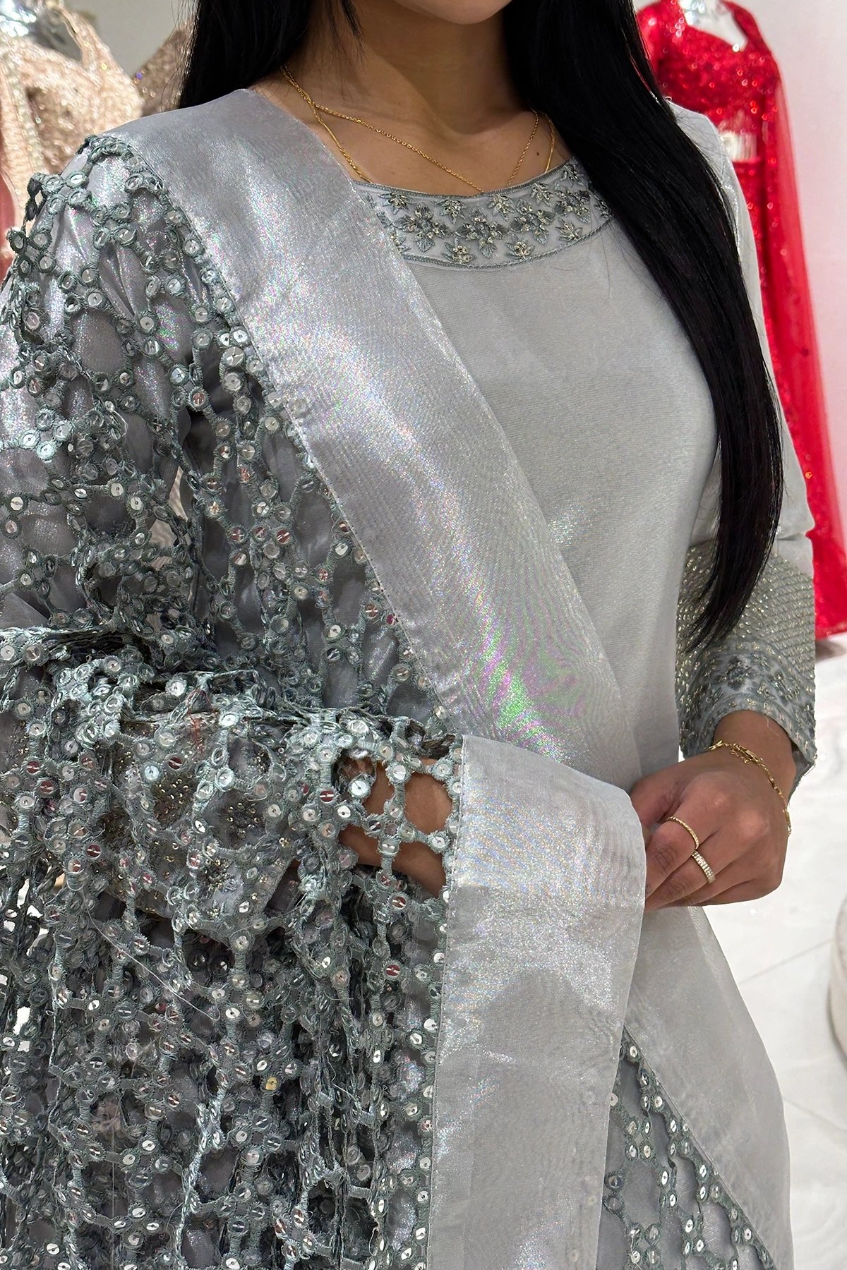 Aafiyat collection 3 piece suit with sheesh patti dupatta - Image 3