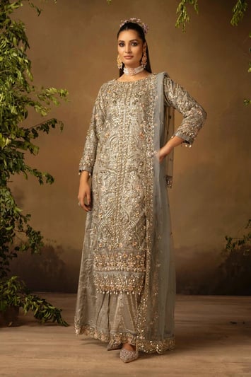 Aafiyat premium collection 3 piece embroidered suit - Navy, Medium