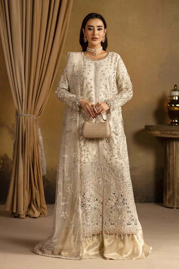 Areefa 3 Piece embroidered suit with crushed sharara