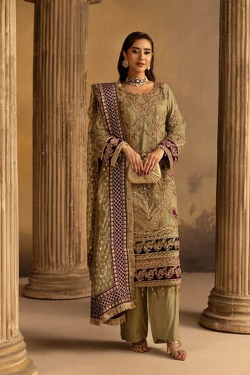 Noir premium collection 3 piece embroidered suit - Mint, Small