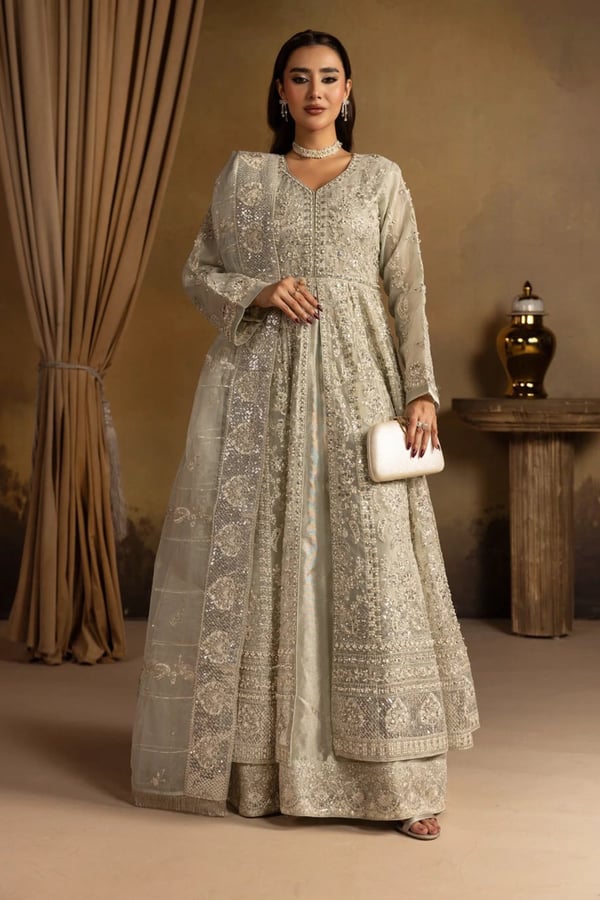 Noir Premium Collection 3 piece embroidered gown - Mint, X - Large