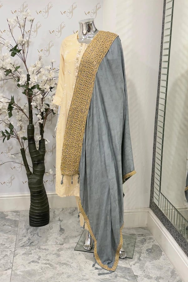 Marina embroidered shawl - Grey, FS