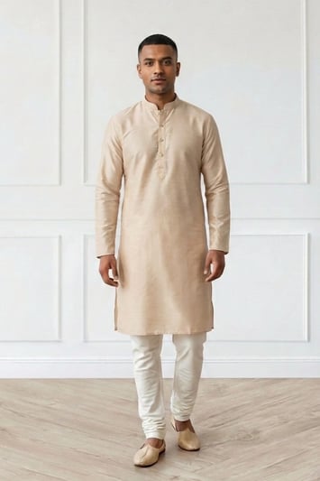 Mens plain kurta with trouser - Beige, 42