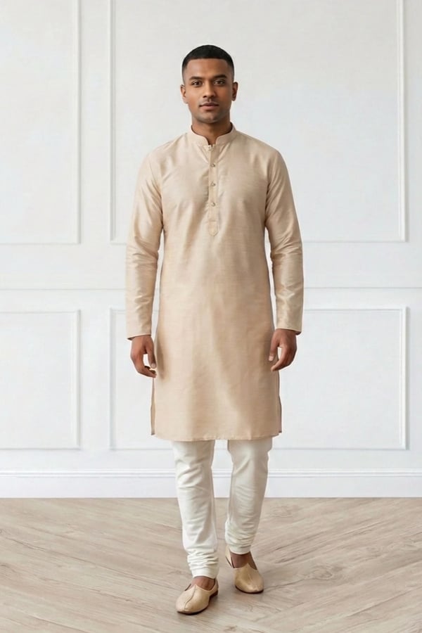 Mens plain kurta with trouser - Beige, 34