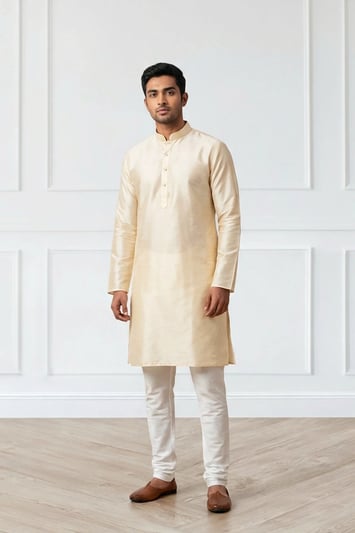 Mens plain kurta with trouser - Cream, 46