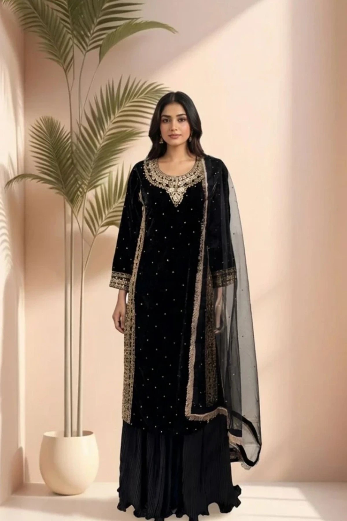 Gulnaar velvet premium collection lengha suit - Image 5