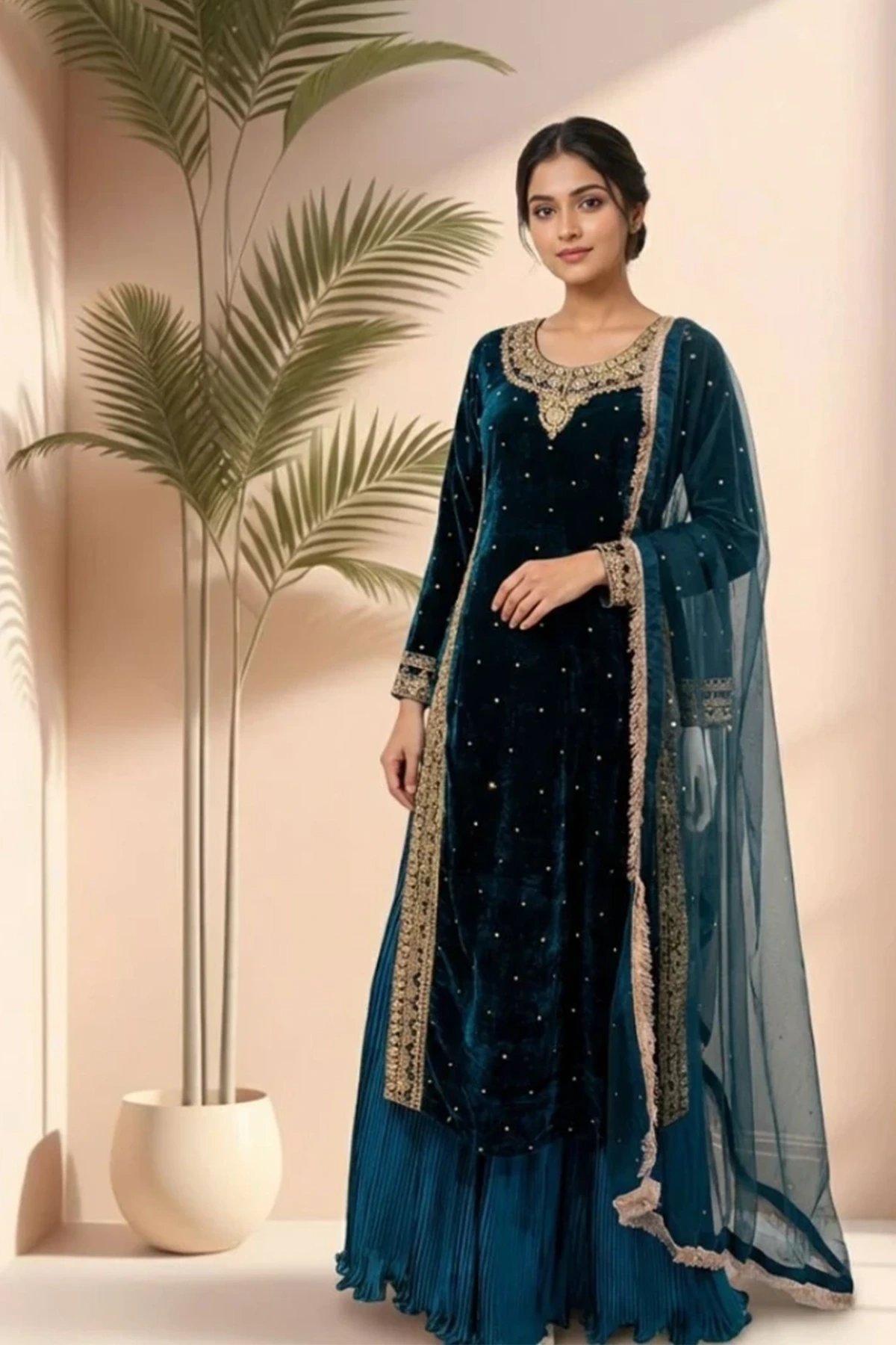 Gulnaar velvet premium collection lengha suit - Image 6