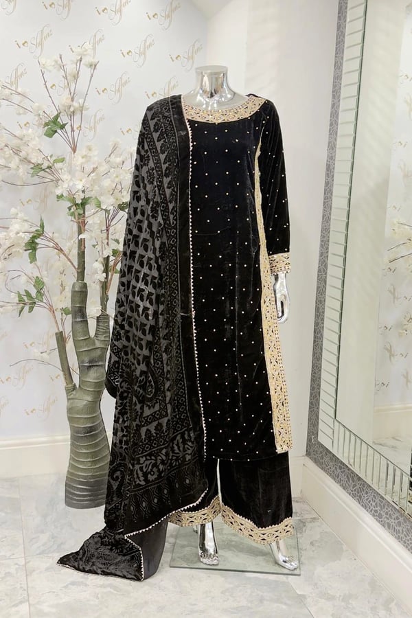 Mahin velvet premium collection 3 piece suit - Black, X - Large