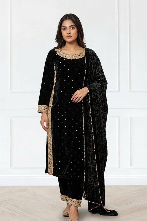 Mahin velvet premium collection 3 piece suit - Black, Medium