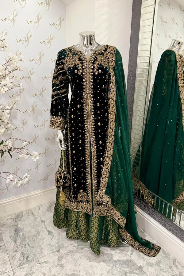 Naira 3 piece velvet premium collection - Green, X - Large