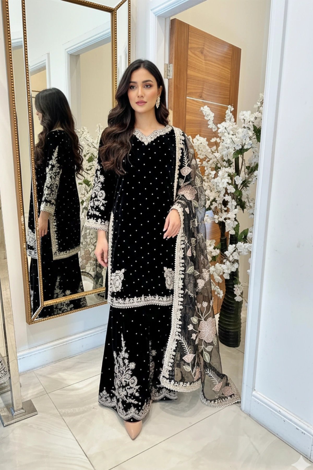 Nayab velvet premium collection 3 piece plazo suit