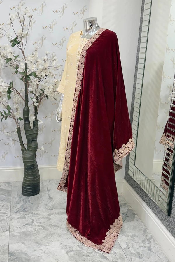 Velvet embroidered luxe shawl