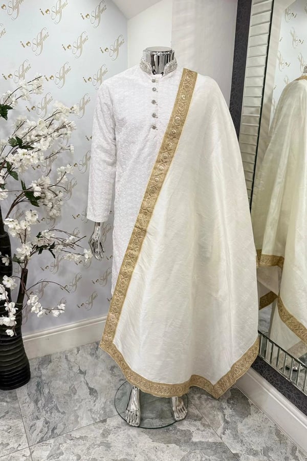 Men's luxe raw silk embroidered dupatta