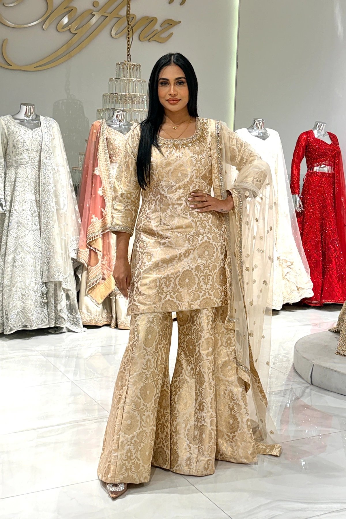 Nayab premium collection 3 piece banarasi sharara suit - Image 4