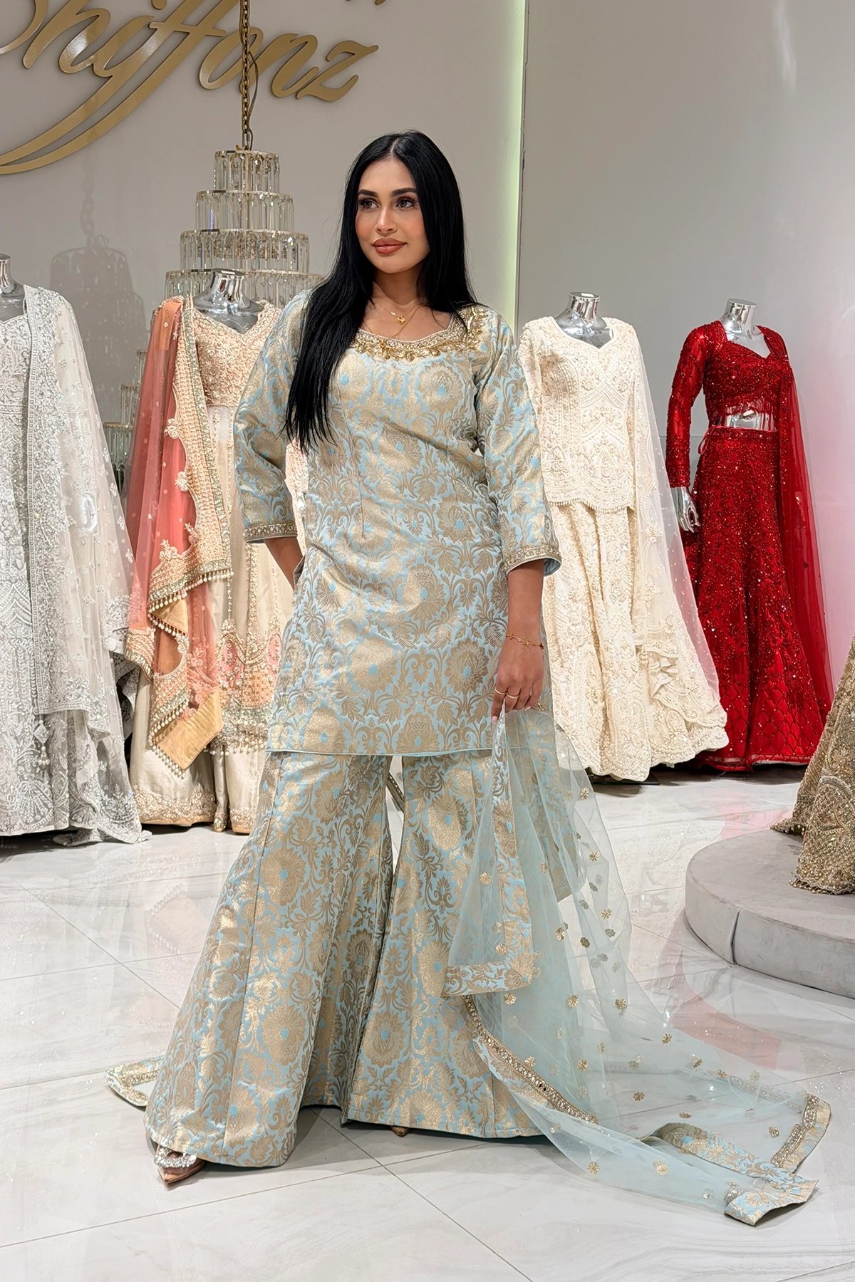 Nayab premium collection 3 piece banarasi sharara suit - Image 3