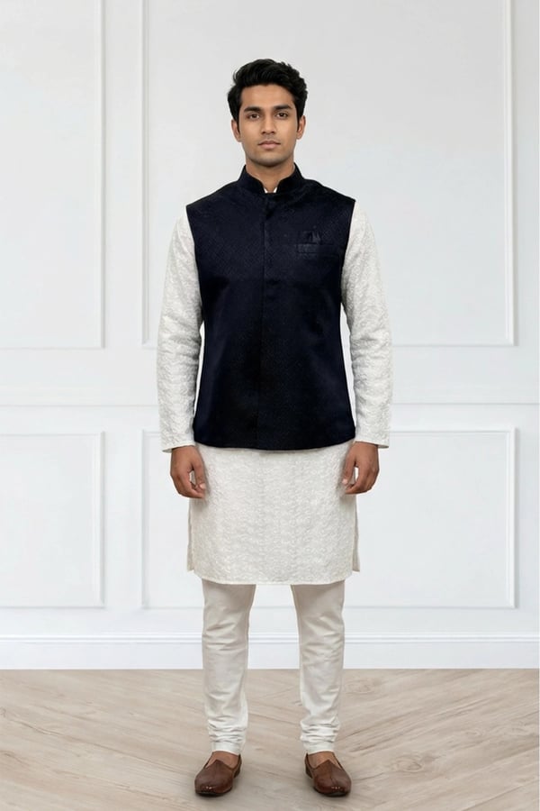 Men's brocade luxe waistcoat - Navy, 34