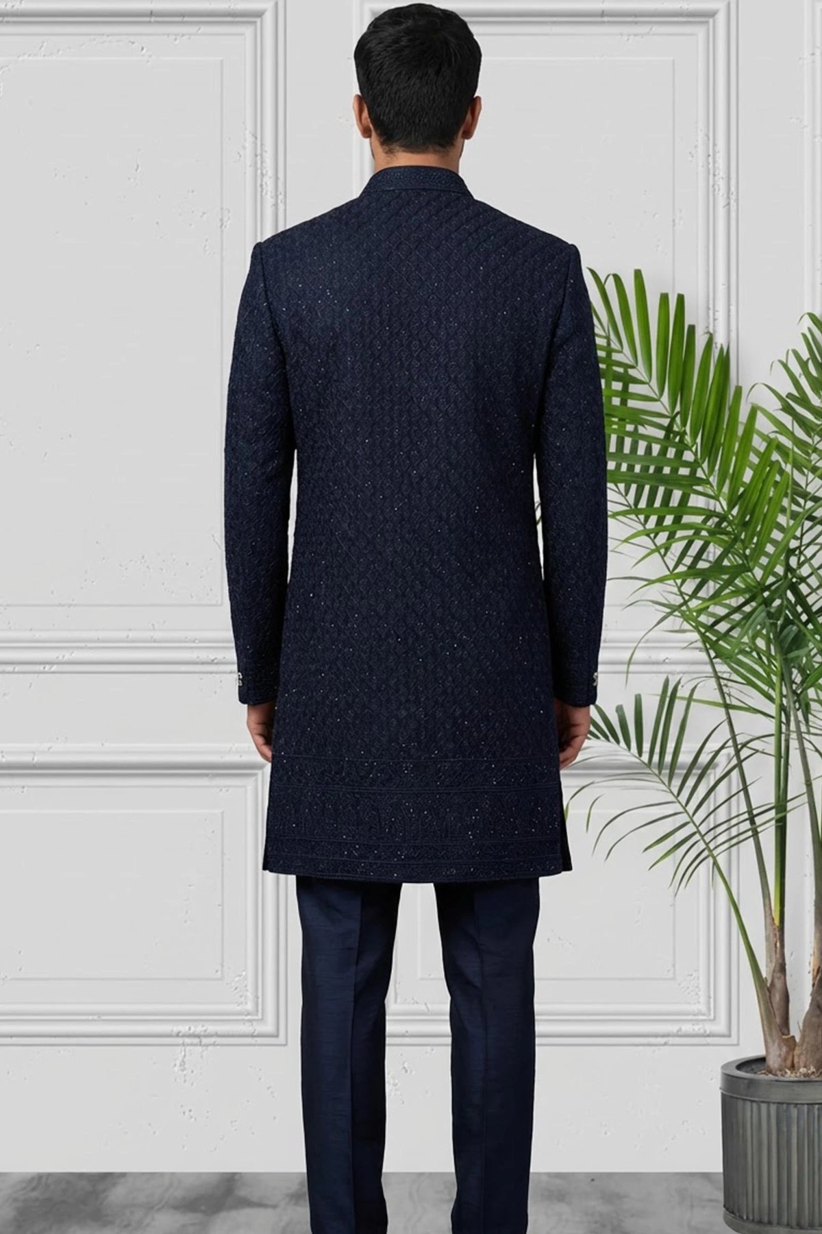 Men's embroidered sherwani with pants - Image 2