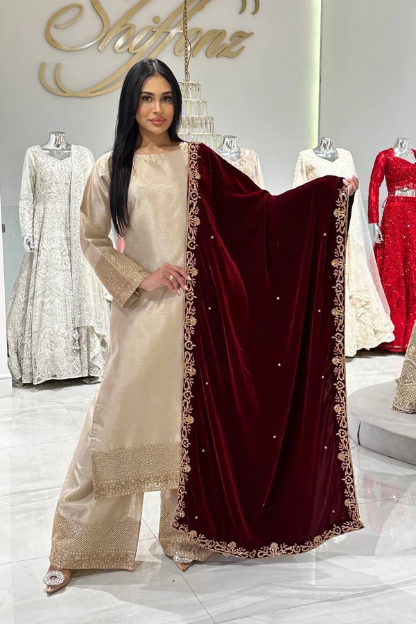 Velvet luxe shawl with heavy border