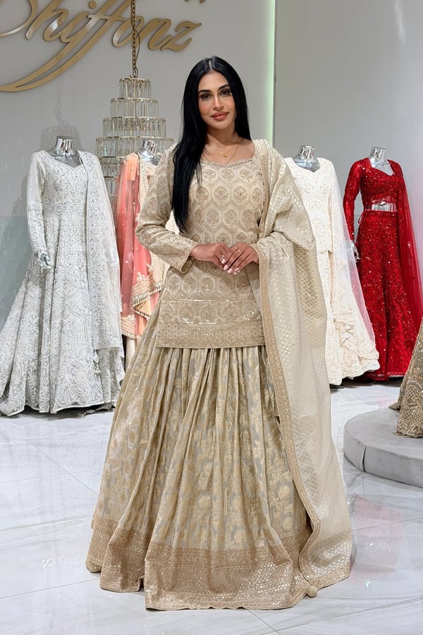 Shiffonz 3 piece embroidered lengha suit - Cream, 34