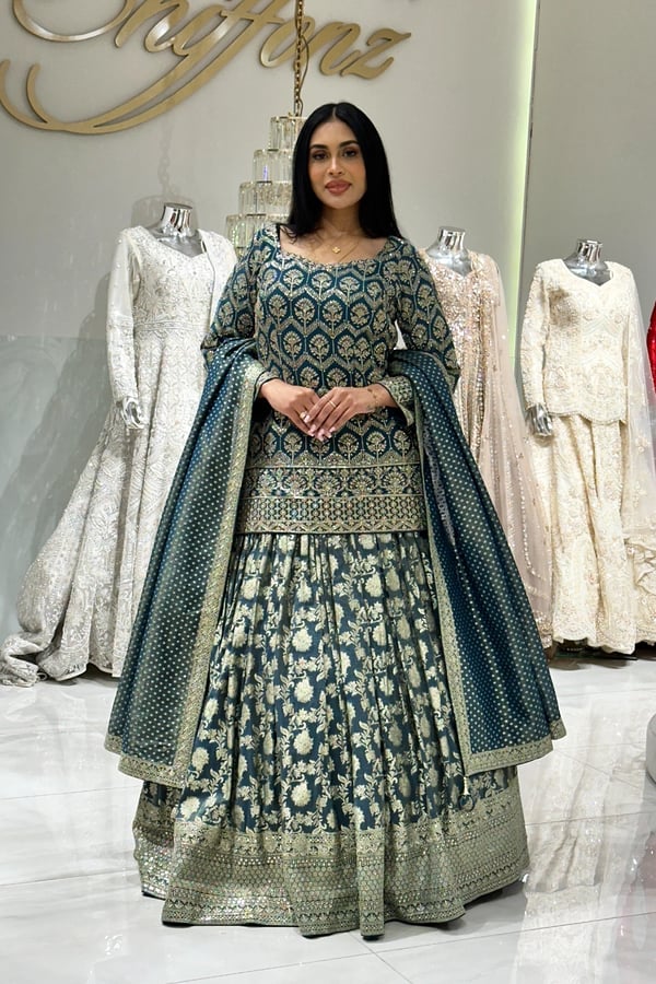 Shiffonz 3 piece embroidered lengha suit - Navy, 34