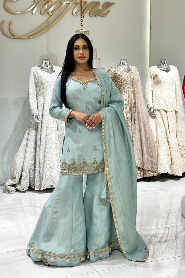 Shiffonz 3 piece embroidered lux sharara suit