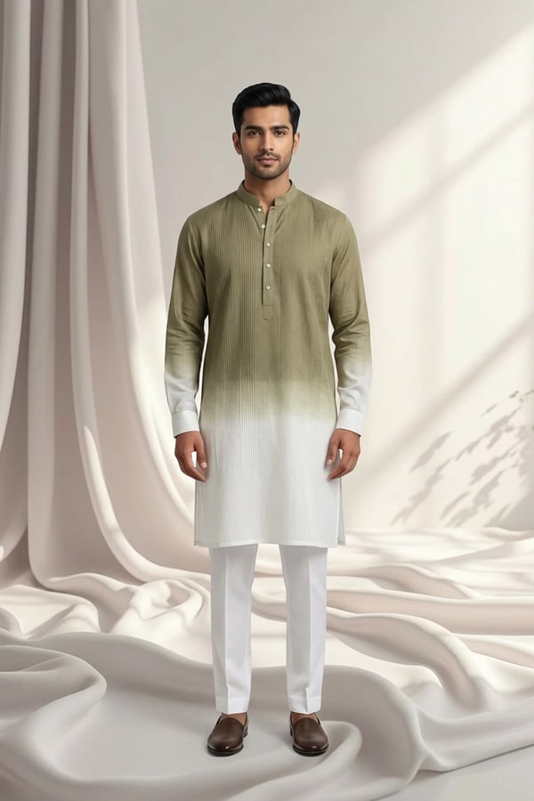 Men's ombre luxe kurta set - Green, 34