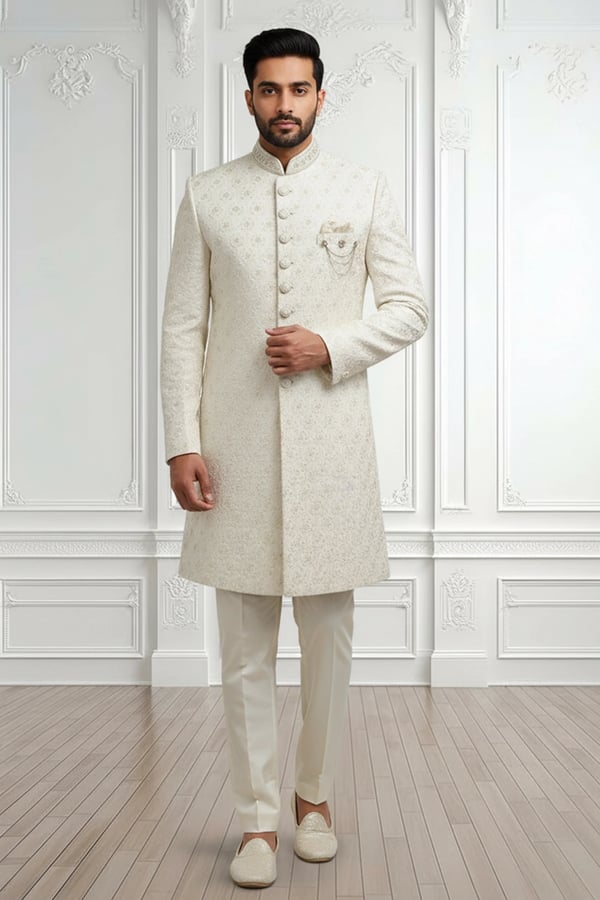 Men's sherwani with trouser - OWHITE, 38