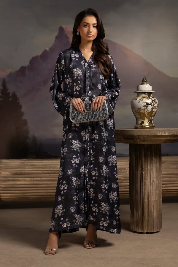 Silk premium collection printed 2 piece coord set - DGREY, X - Large