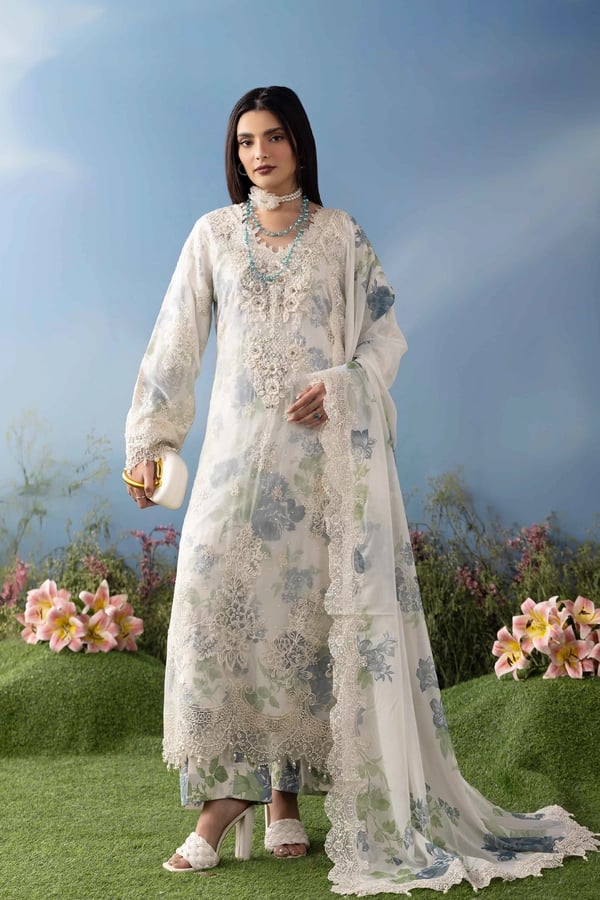 Almas premium collection 3 piece embroidered suit - Grey, X - Large