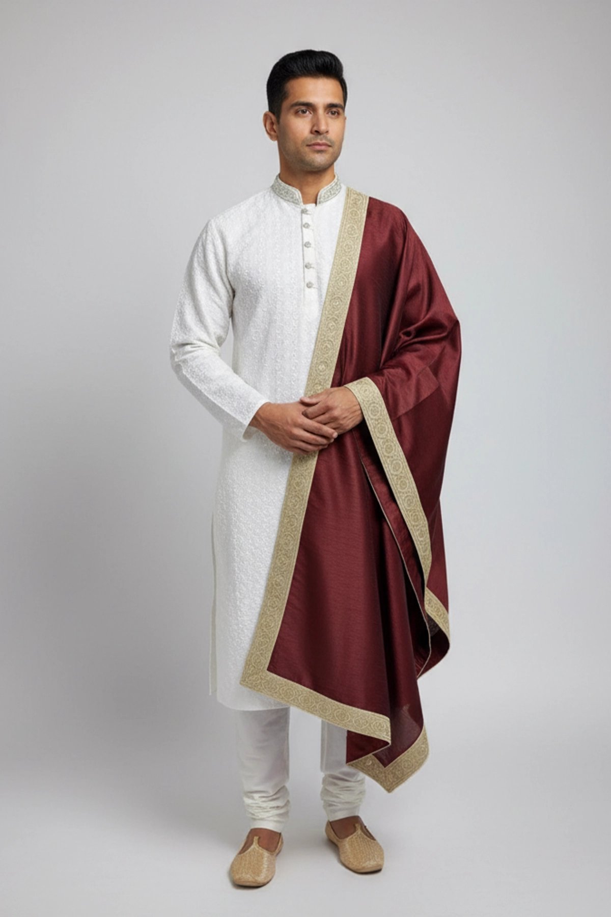 Men's luxe raw silk embroidered dupatta - Image 3