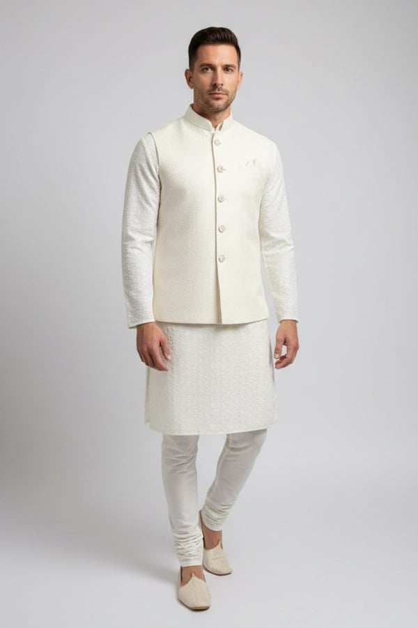 Men's luxury brocade waistcoat - White, 34