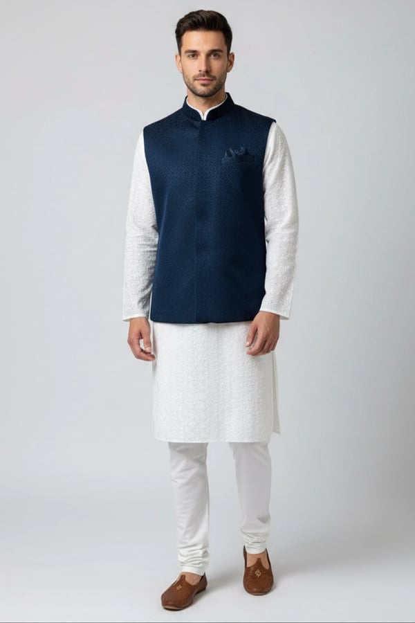 Men's formal brocade waistcoat - Teal, 36