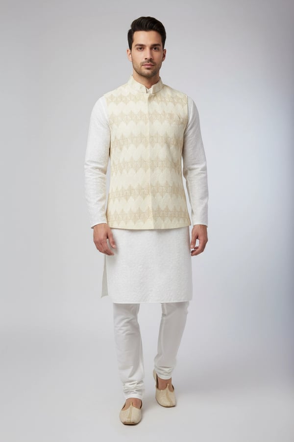 Men's thread work embroidered waistcoat