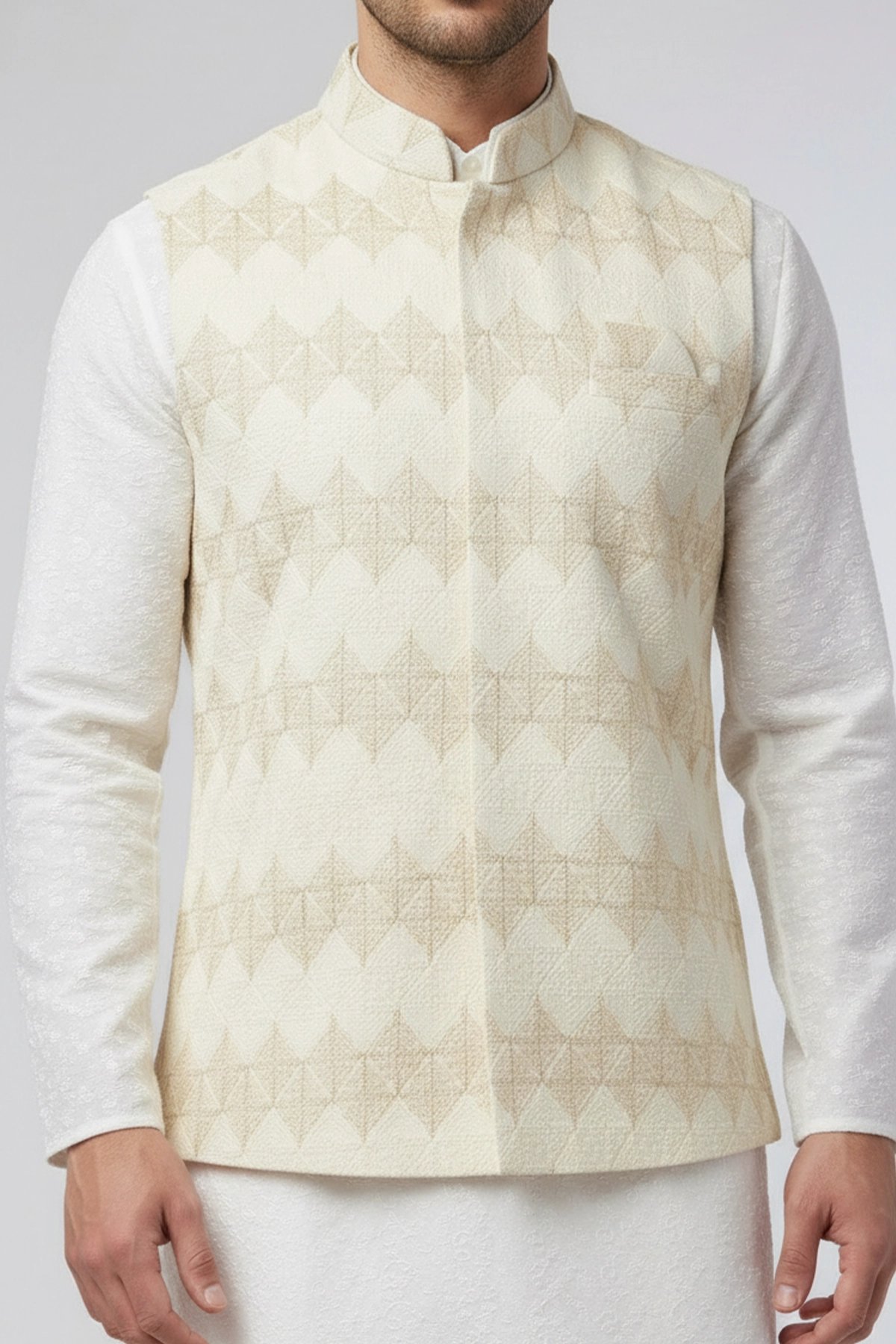 Men's thread work embroidered waistcoat - Image 2