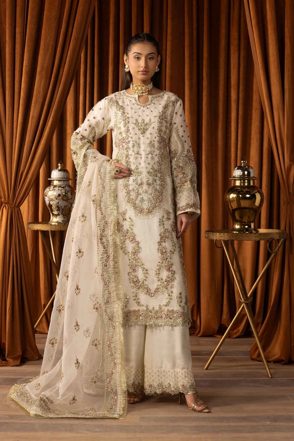 Sangeet premium collection 3 piece mehndi suit - Cream, X - Large