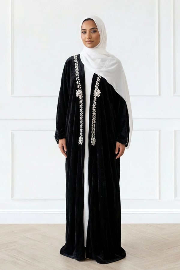 Roza collection signature Abaya with motif embellishment - Black, 50