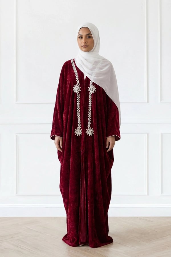 Roza collection signature Abaya with motif embellishment - Maroon, 50