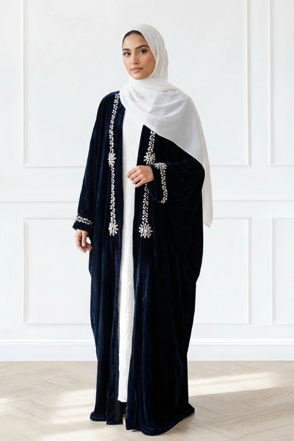 Roza collection signature Abaya with motif embellishment - Navy, 50