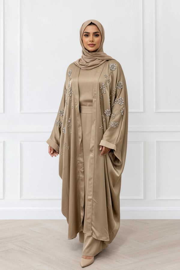 Roza Abaya luxe embellished premium collection - Beige, 50